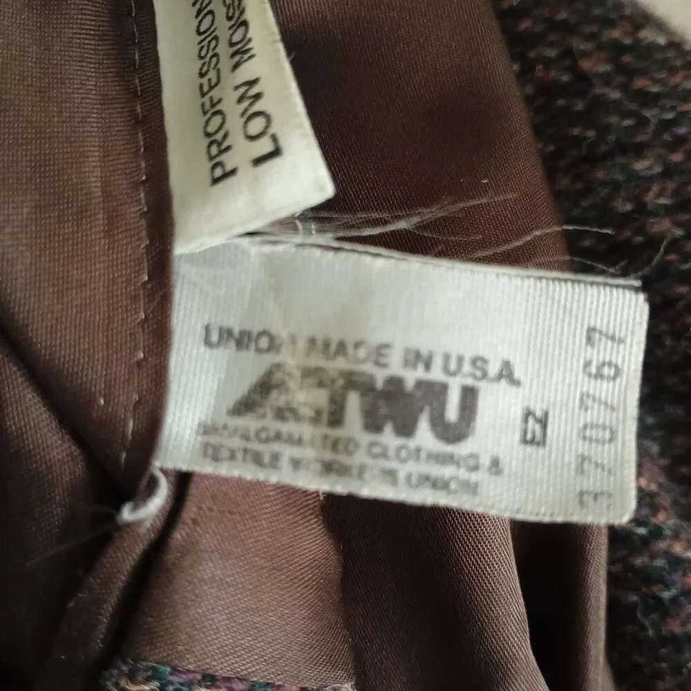 Vintage Suit Jacket Mens 42L Brown Check Tweed Wool 2 Button Blazer Academia USA